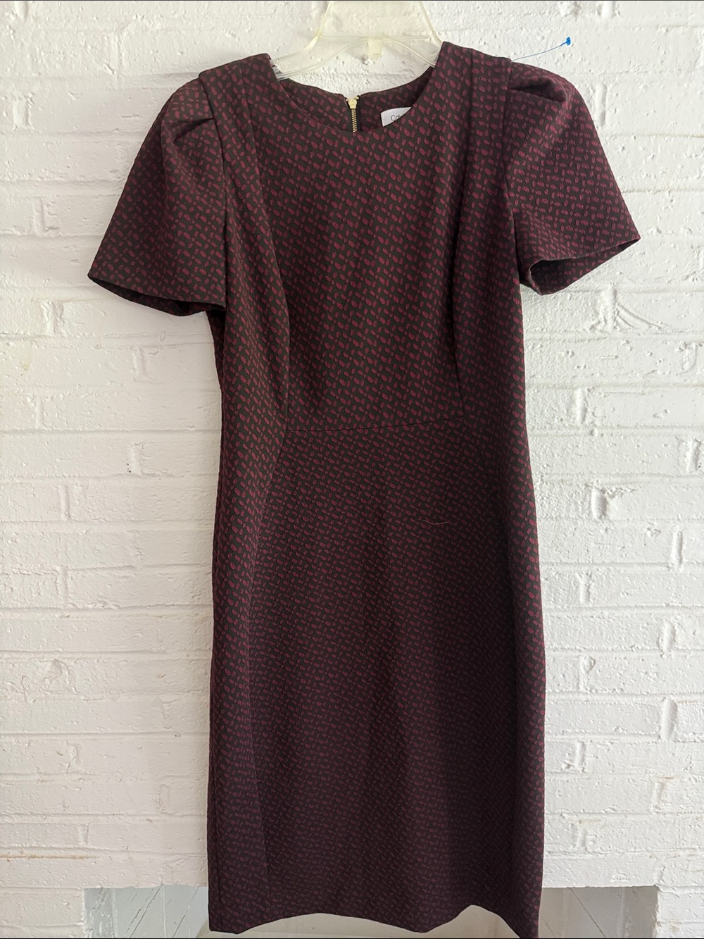 Calvin Klein Burgundy Patterned Midi Sheath Dress